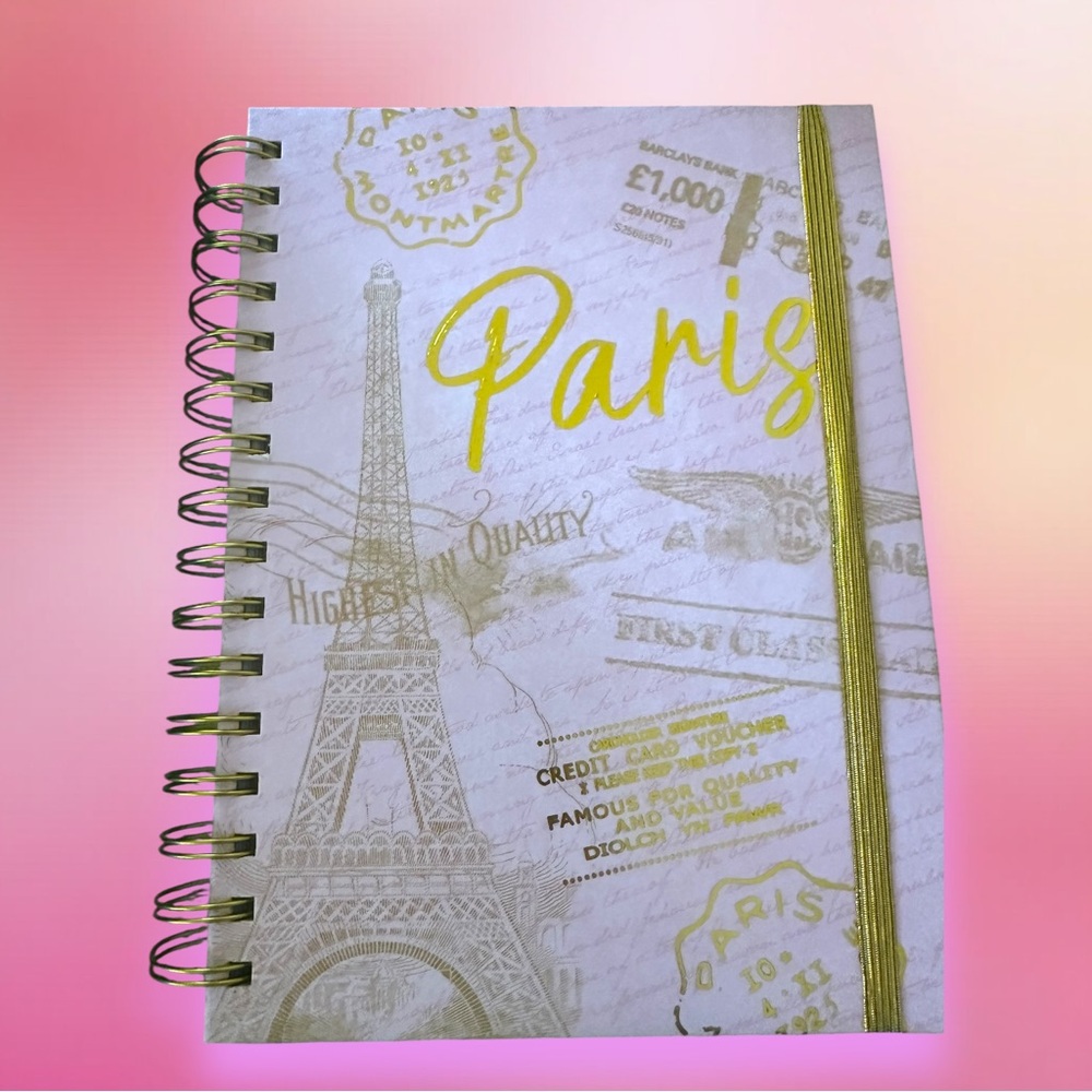 Paris Themed Pink & Gold 320 page Notebook with Papyrus Pink & Gold Pen Set - Picture 4 of 16